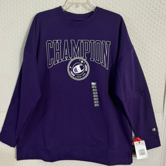 NWT Champion Purple Game Day Fleece Lined Pullover Sweatshirt -Logo- Size XL - Picture 5 of 7